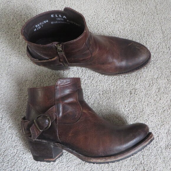 Sonora Ella Womens Western Ankle Booties Size 9.5 Brown Leather Vibram Soles - Picture 1 of 9